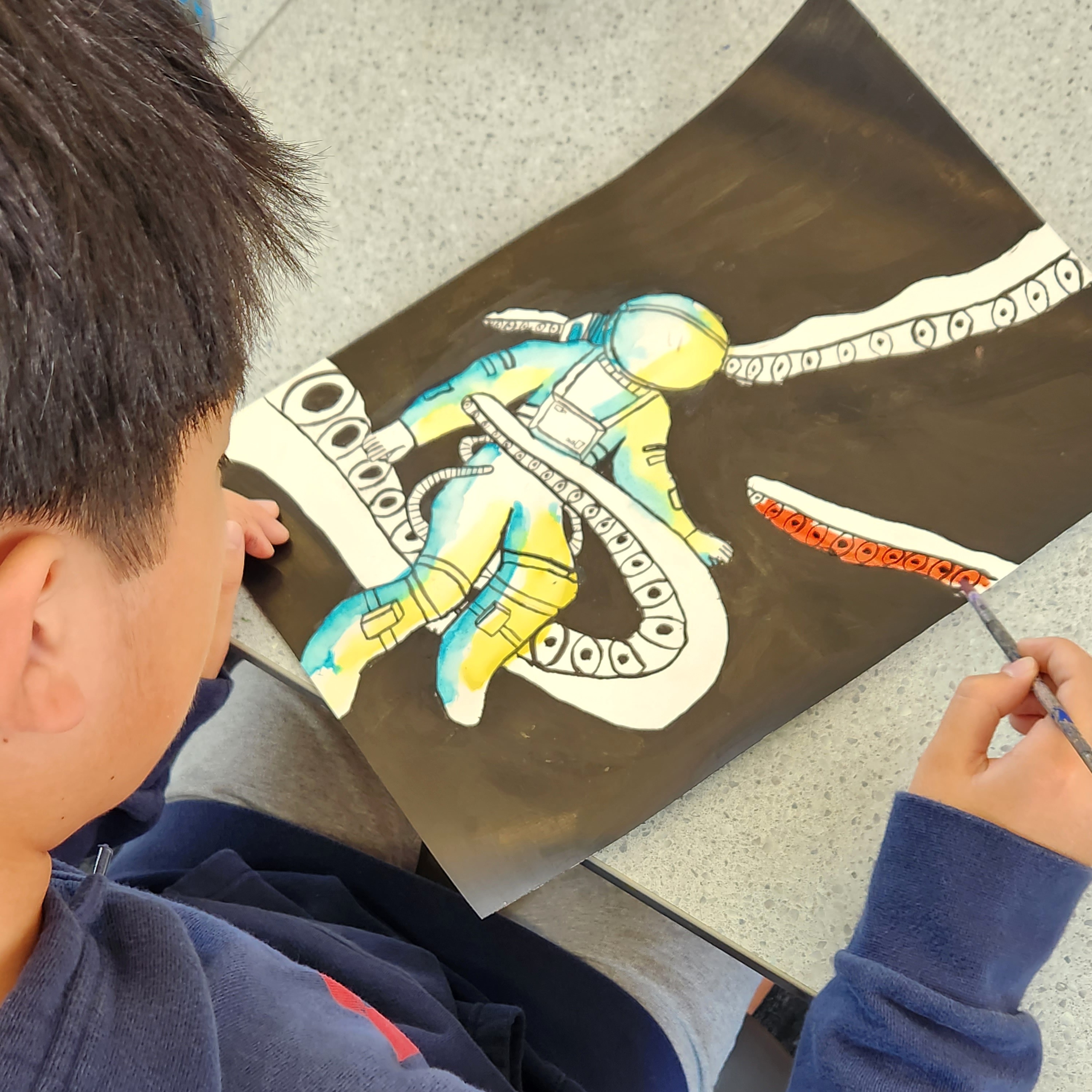 Astronauts and Aliens holiday mixed media workshop